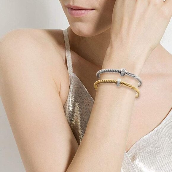 Cable Cuff Bracelets, Stainless Steel Twisted Wire Composite Bracelet Bangles, A - Picture 7 of 9